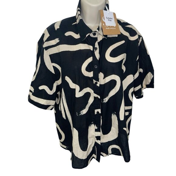 Seven Wonders York Shirt Womens Size 8 Black Sand Exclusive Oversized Blouse - Picture 4 of 12